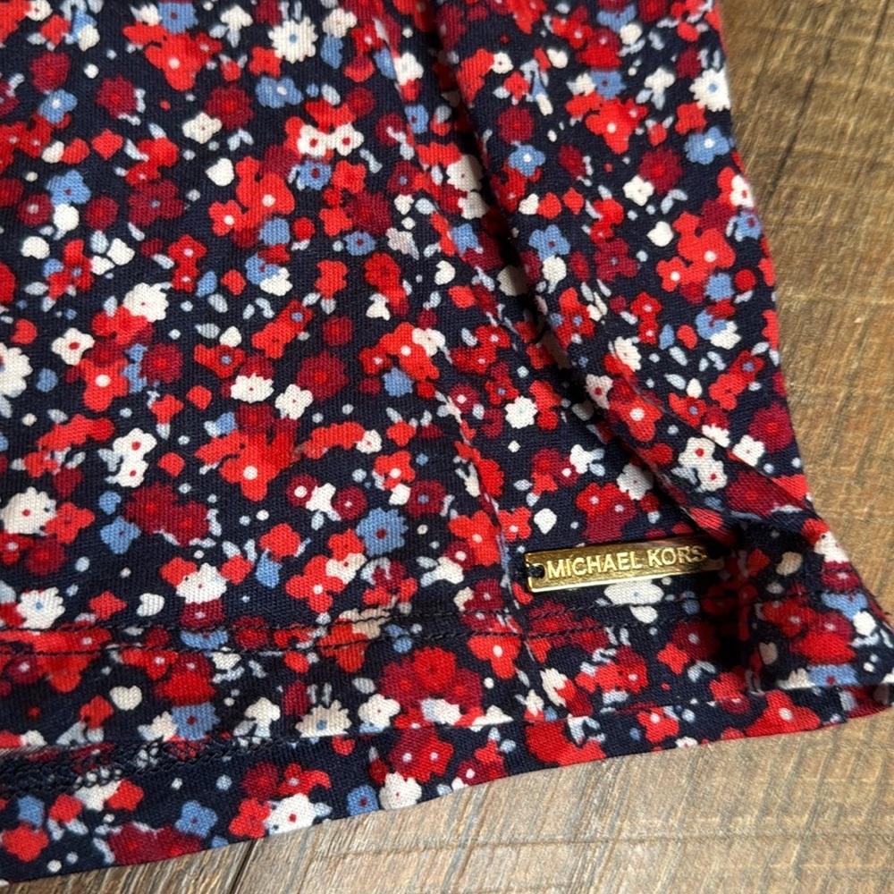 Michael kors red white blue floral bell sleeve top size large new - Picture 2 of 10